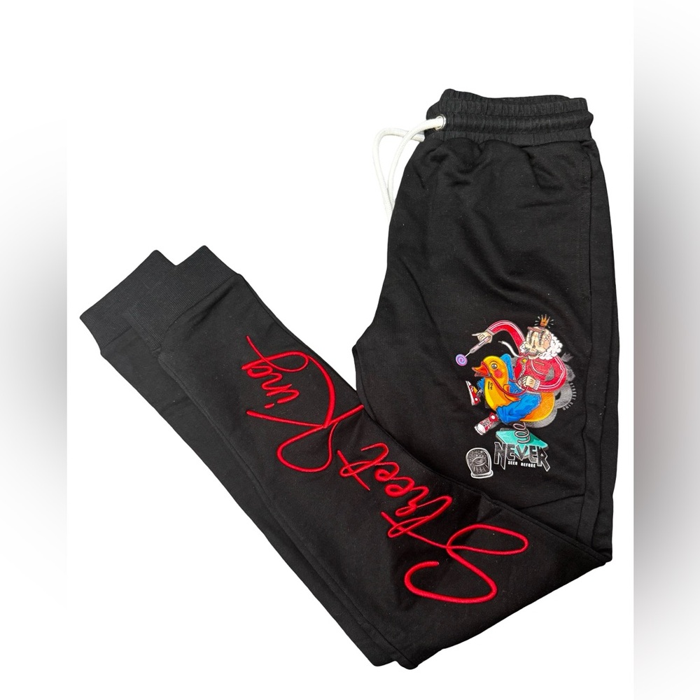 Fifth Loop Mens Black Joggers Red Embroidery Medium Drawstring Streetwear Pants!